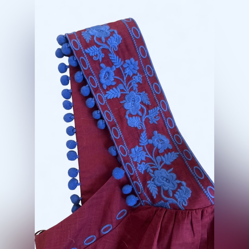 J. Crew Burgundy Top with Blue Embroidery - Picture 6 of 7